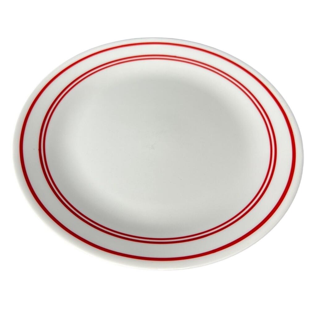 Corelle Classic Cafe Red Stripe Dinner Plates 10.25 4F Great Condition Set of 2